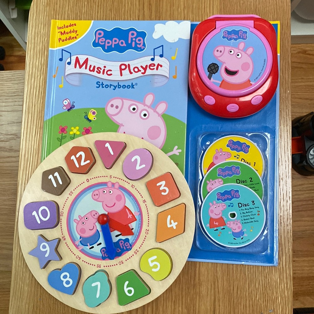 Peppa Pig bundle music player storybook and clock puzzle EUC